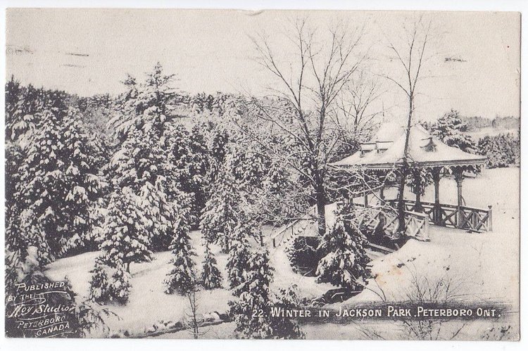 Antique photo of Pagoda Bridge covered in snow.
